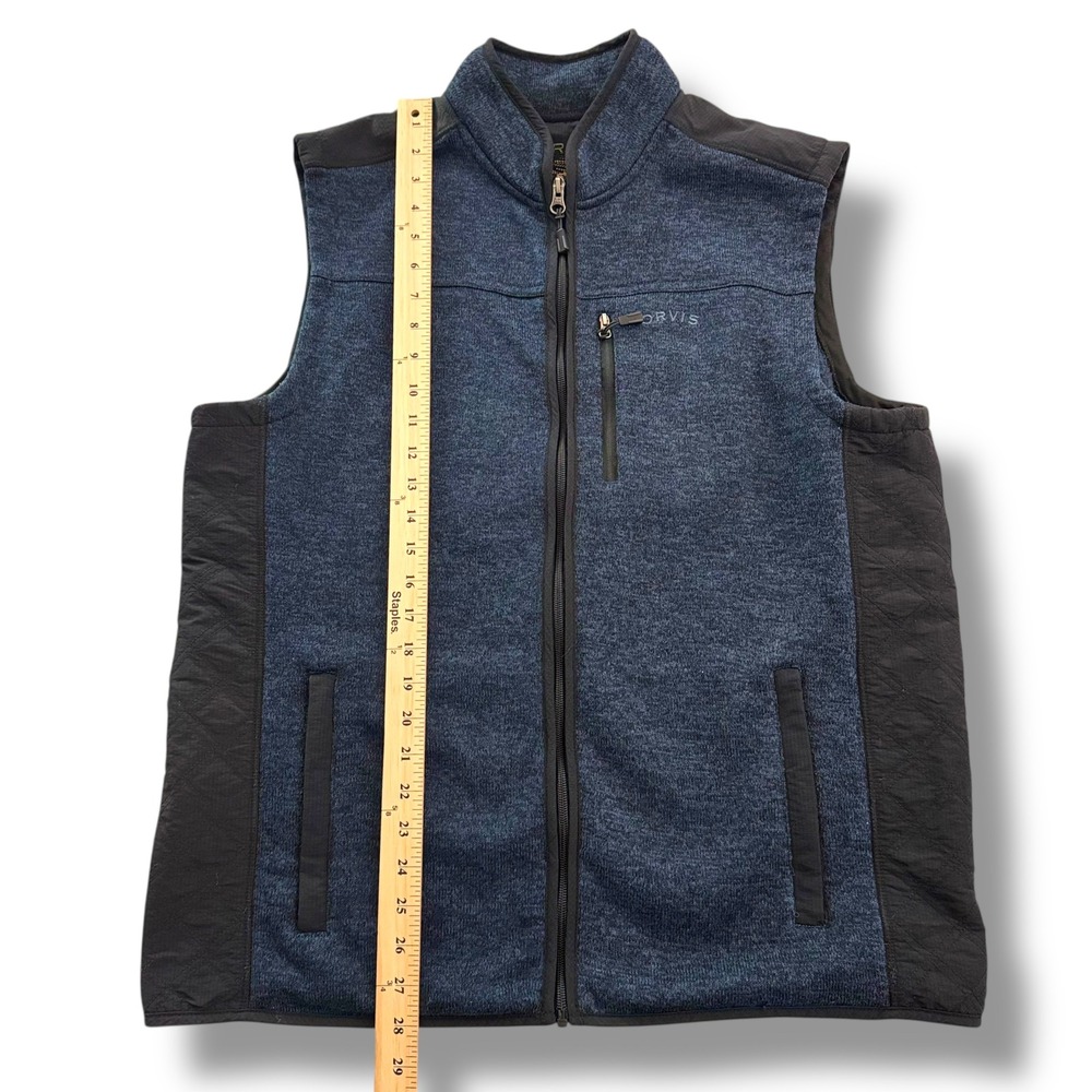 Orvis Men's XL Blue Heathered Fleece Full Zip‎ Vest Zippered Pockets Outdoor - Picture 3 of 9